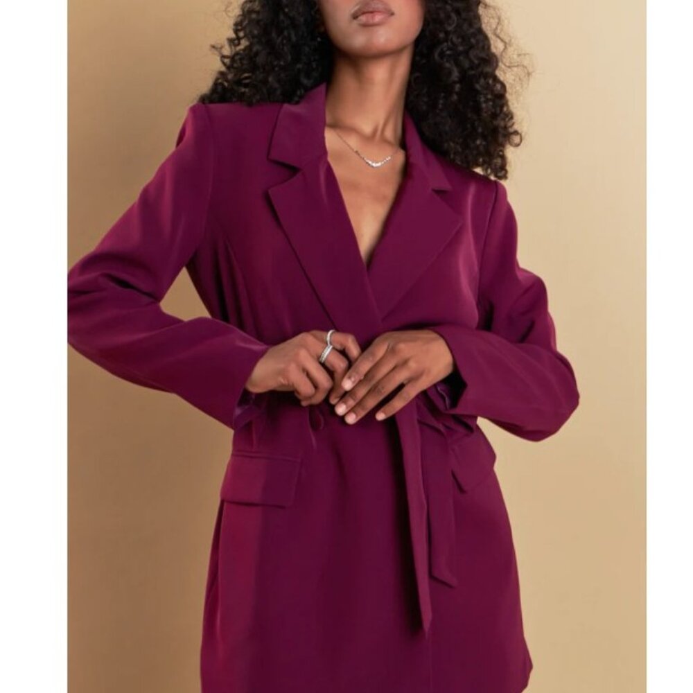 Endless Rose Belted Blazer Wine Color NWT